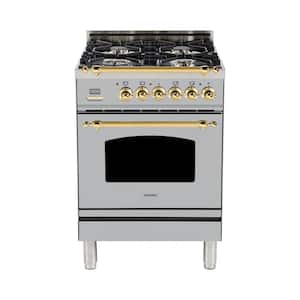 24 in. 2.4 cu. ft. Single Oven Dual Fuel Italian Range with True Convection, 4 Burners, Brass Trim in Stainless Steel