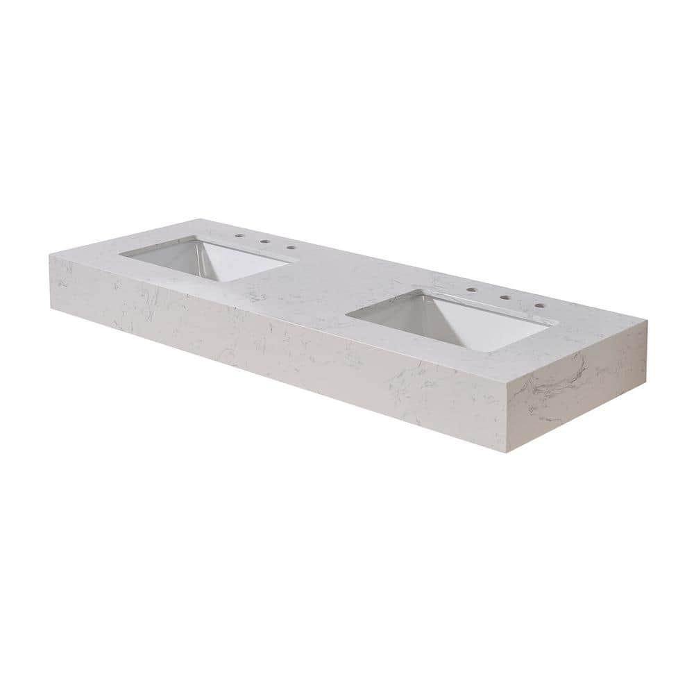 60" Aosta White Composite Stone Vanity Top with Double Sinks