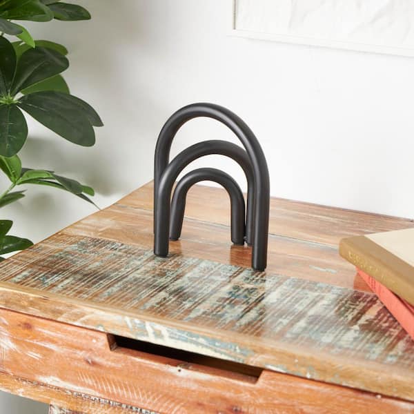 Litton Lane 4 in. x 8 in. Black Metal Overlapping Arch Geometric Sculpture
