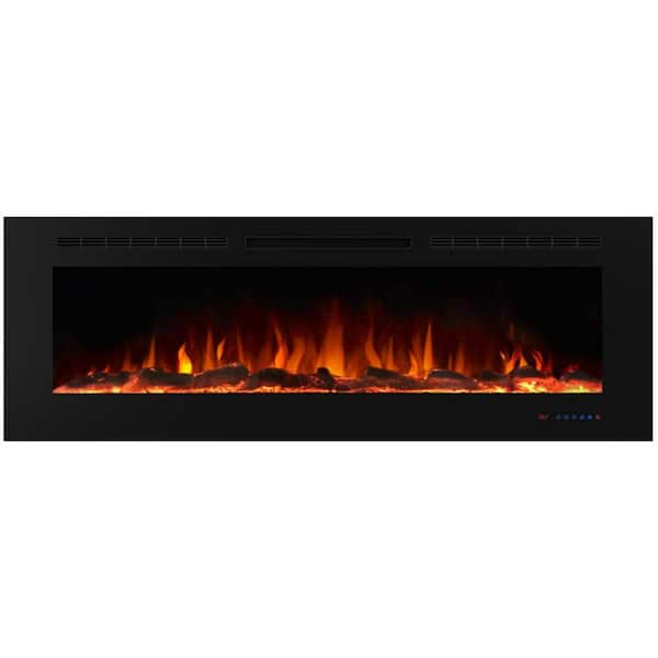 Valuxhome 60 in. Electric Fireplace Recessed with Remote, Overheating Protection, Touch Screen, 1500-Watt x 750-Watt, Black
