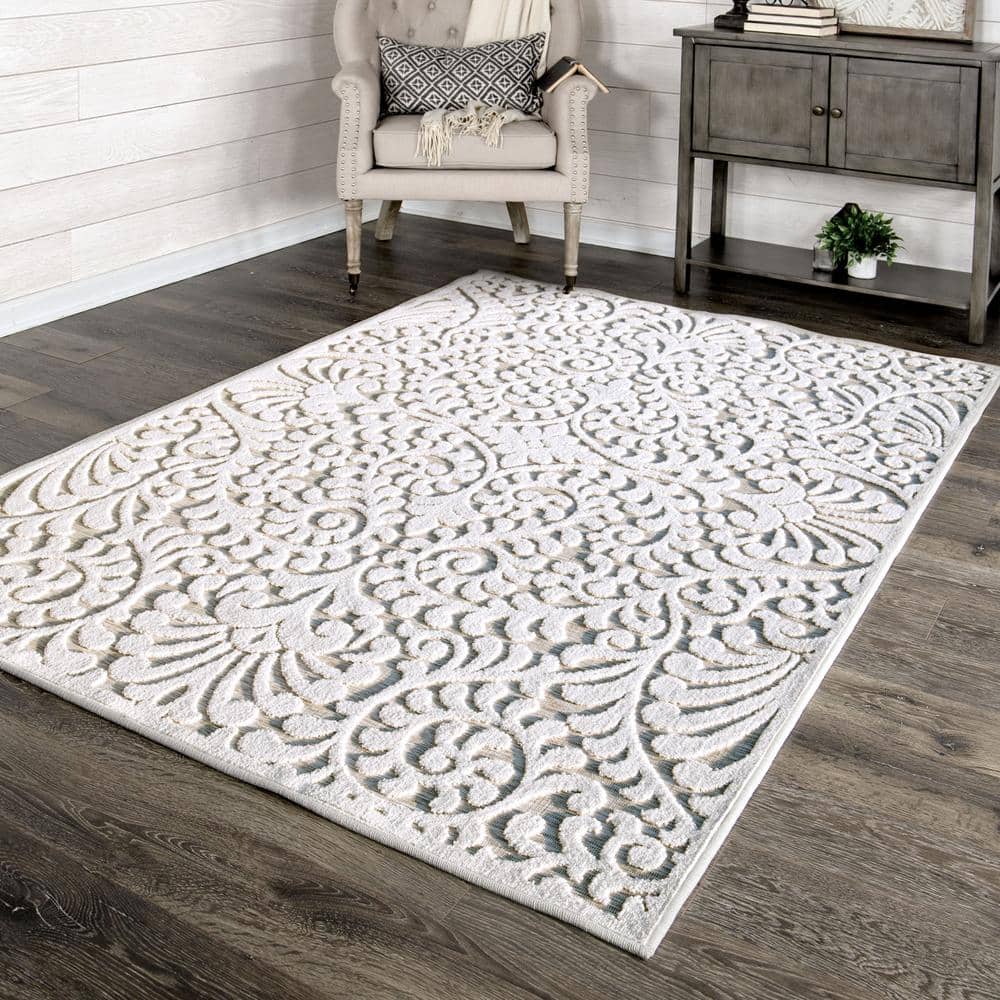 Natural Driftwood Floral Pattern Reversible Indoor/Outdoor Rug