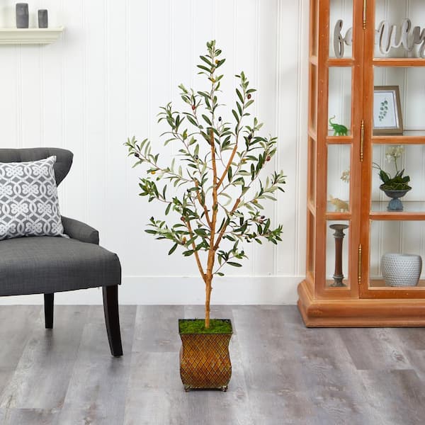 Nearly Natural 50 in. Olive Artificial Tree in Metal Planter
