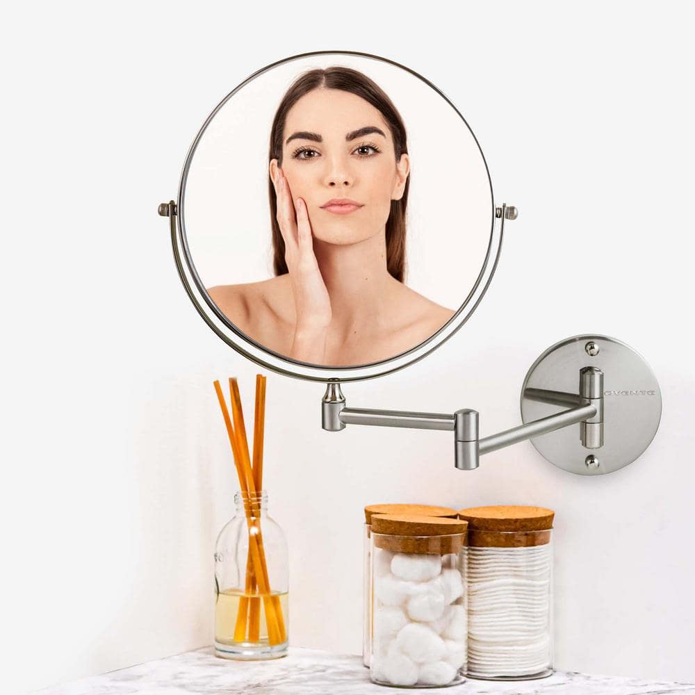 Nickel Brushed 9" Round Wall Mount Makeup Mirror with Extendable Arm