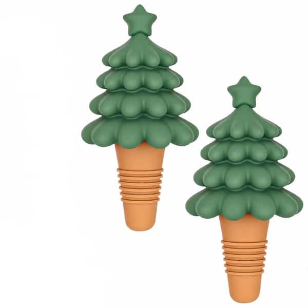 Christmas Tree Shaped Reusable Wine Bottle Stopper Holiday Decorative Bottle Saver for Festive Parties
