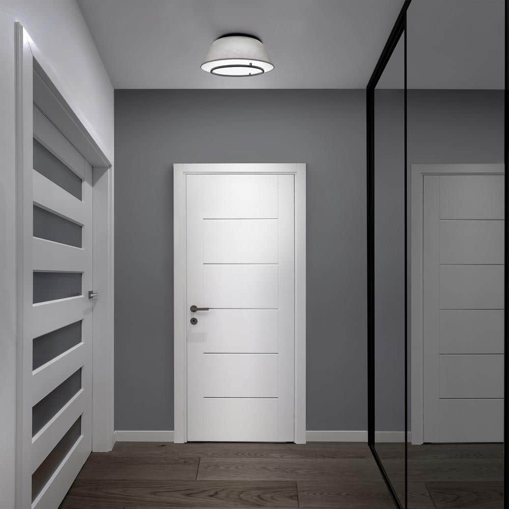 Hailey 16" Aged Brass LED Flush Mount with White Fabric Shade