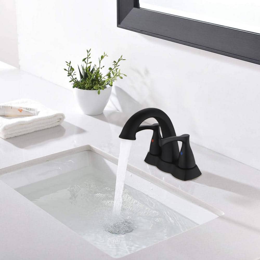 Matte Black Brass Double Handle Centerset Bathroom Faucet