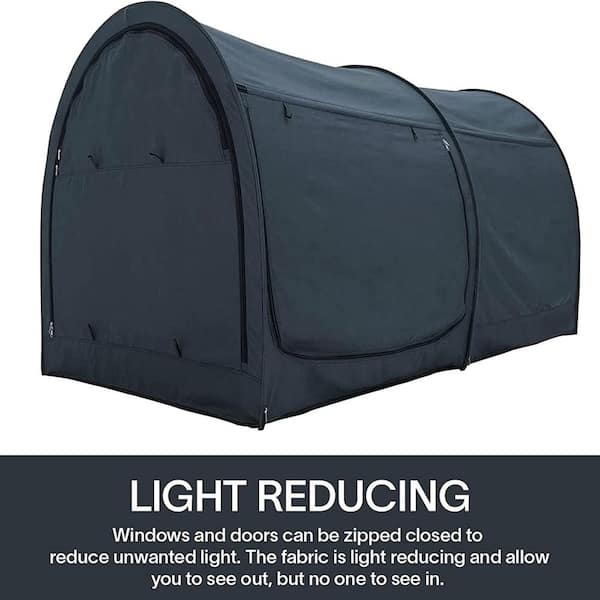 Full size bed outlet tent with light