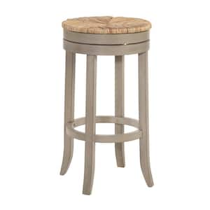 30 in. Gray Backless Wood Bar Chair with Seagrass Seat