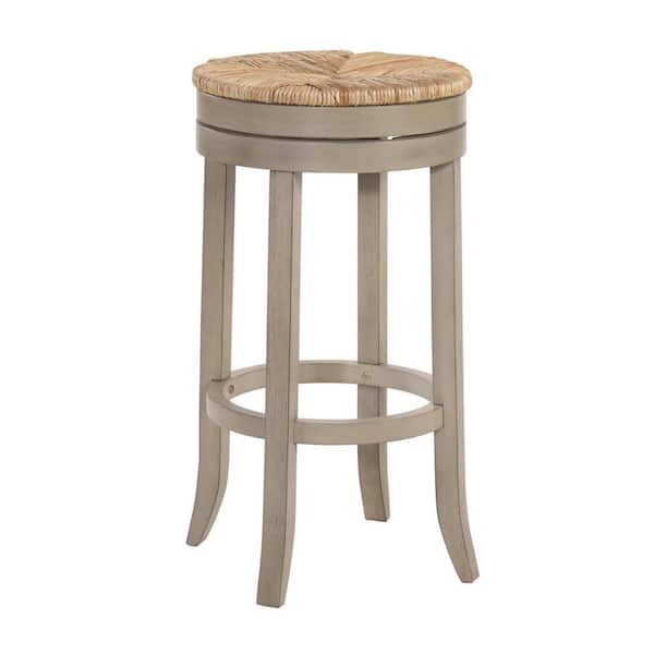 HomeRoots 30 in. Gray Backless Wood Bar Chair with Seagrass Seat