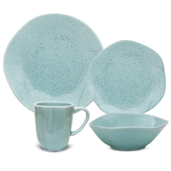 Manhattan Comfort RYO 32-Piece Casual Light Blue Porcelain Dinnerware Set (Service for 8)