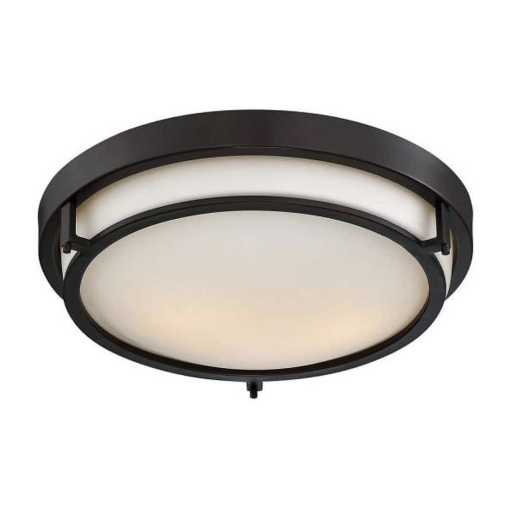 Sleek 13" Bronze and Glass Flush Mount Ceiling Light