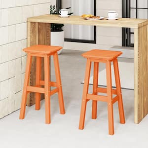 Laguna 29 in. HDPE Plastic All Weather Backless Square Seat Bar Height Outdoor Bar Stool in Orange, (Set of 2)