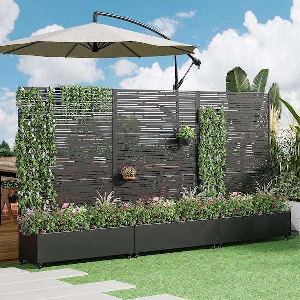 Lirago 72 in. H x 47 in. W Rectanglar Black Outdoor Metal Privacy