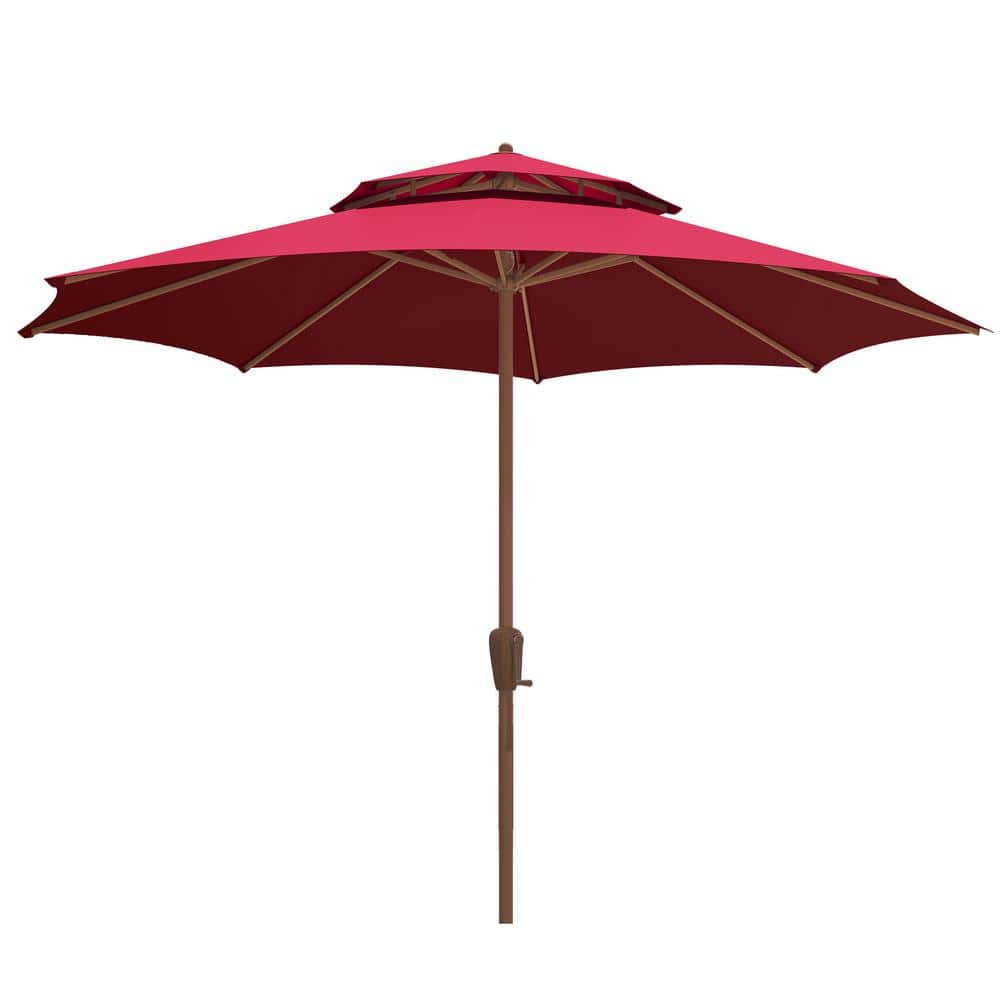 9ft. Titanium Steel Non-Tilt Hand Crank Outdoor Market Umbrella in Dark Red price history on PriceWatchPro