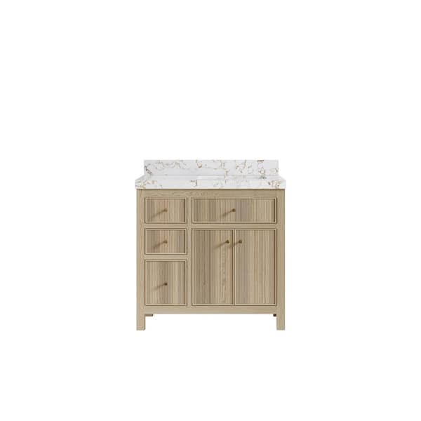 Willow Collections Sonoma Oak 36 in. W x 22 in. D x 36 in. H Single Right Offset Sink Bath Vanity White Oak with 2 in. Viola Gold Qt. Top