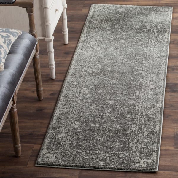 Evoke Gray/Ivory 2 ft. x 7 ft. Distressed Floral Speckles Runner Rug