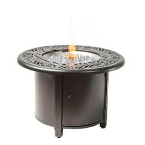 Kinsale 36 in. x 25 in. Round Aluminum Propane Gas Fire Pit Table with Glacier Ice Firebeads