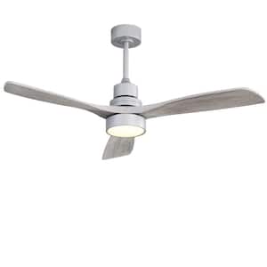 52 in. LED Indoor/Outdoor Dimmable Silver Smart Solid Wood Blade Ceiling Fan with 6-Speed Remote