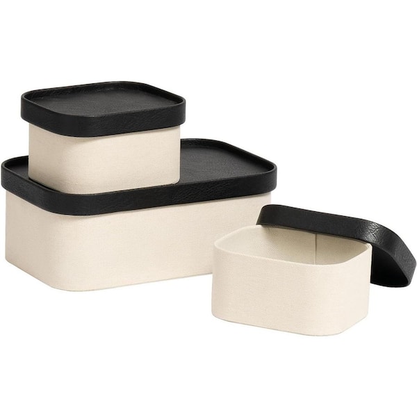 Unbranded Beige 12.5 in. x 4.7 in. Paper Decorative Boxes Set of 3 with Leather-Like Lids