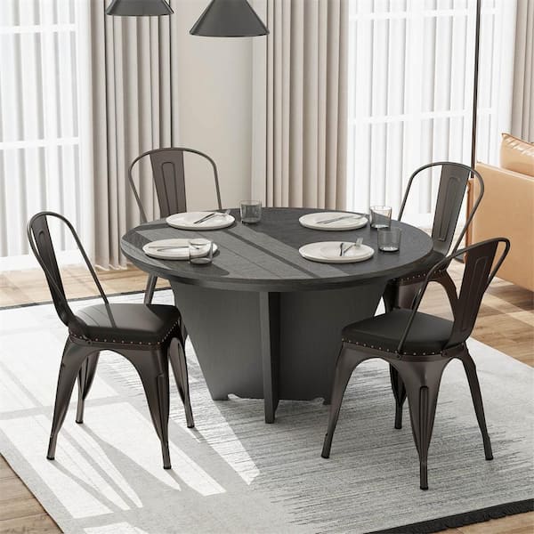 Gray Faux Leather Stackable Metal Dining Chairs Set of 4 w/ Backrest & PU Leather Padded Seat