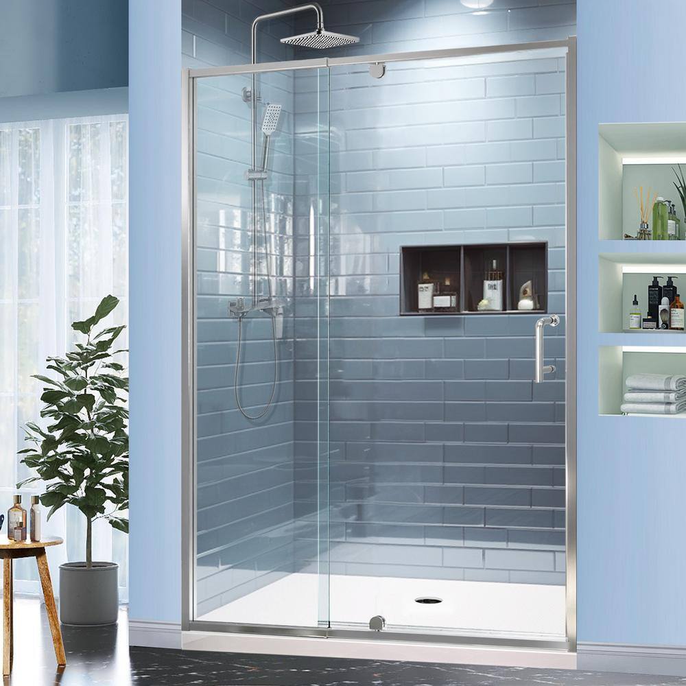 54 in. Chrome Semi-Frameless Pivot Shower Door with Clear Glass