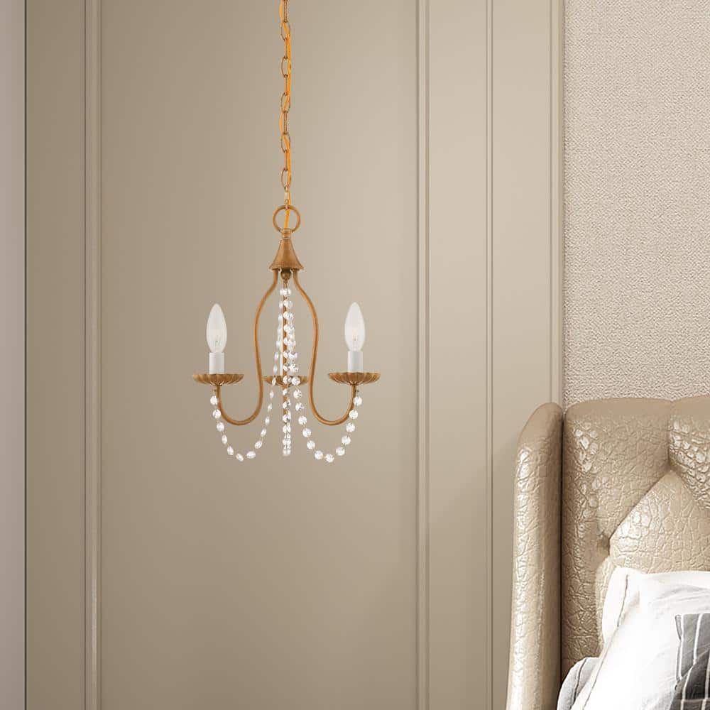 Antique Gold Leaf Mini Crystal Chandelier with 3 Lights