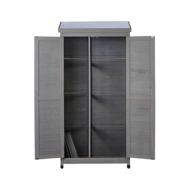 4 sq ft Outdoor Gray Wood Storage Shed w/Metal Roof for Garden, Patio & Backyard (33x18. 5x68 in)