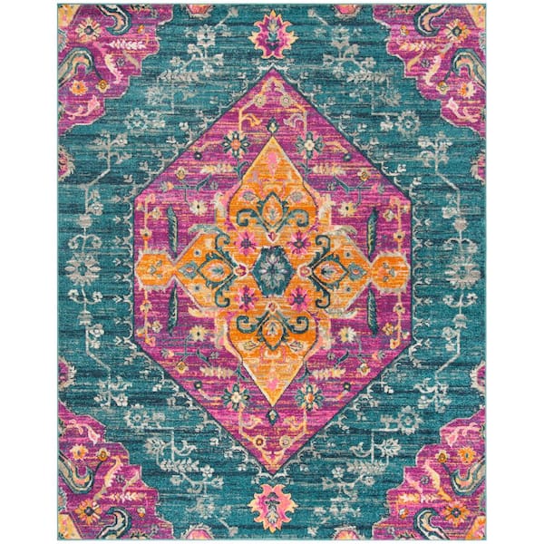 SAFAVIEH Madison Blue/Fuchsia 9 ft. x 12 ft. Border Floral Striped Area Rug
