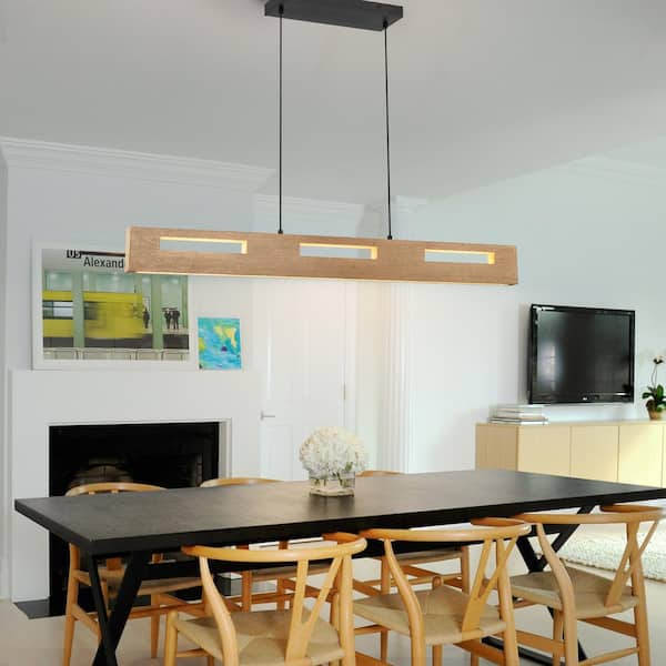 Angelo 41 in. 1-Light Integrated LED Wood Kitchen Island Pendant Light Linear Farmhouse Chandelier
