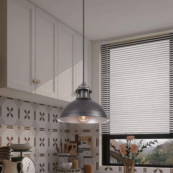 Potlid 1-Light 9.1 in.W Brushed Antique Silver Pendant Light Industrial Minimalist Hanging Barn Light for Kitchen Island