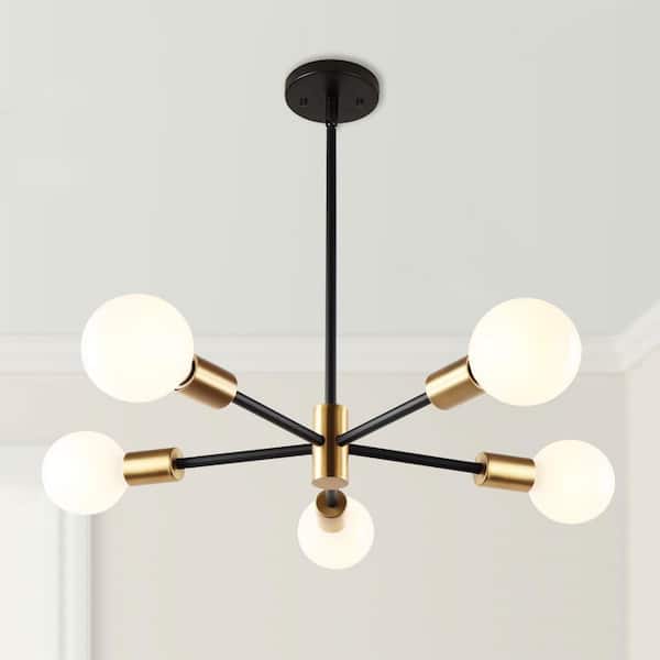 JAZAVA 60-Watt 5-Light Gold Pendant Light, No Bulbs Included