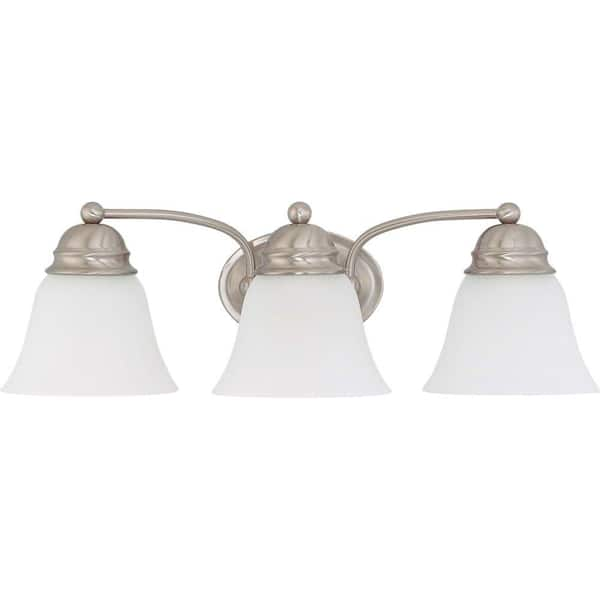 Photo 1 of 3-Light Brushed Nickel Vanity Light with Frosted White Glass Shade