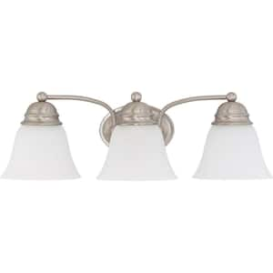 3-Light Brushed Nickel Vanity Light with Frosted White Glass Shade