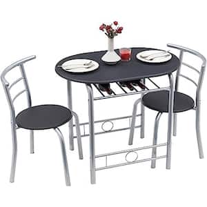 Fawey 3-Piece Black Round Outdoor Dining Table and Chair Set