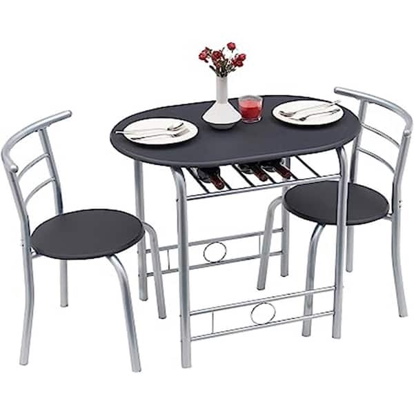 Unbranded Fawey 3-Piece Black Round Outdoor Dining Table and Chair Set