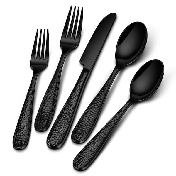 24-Piece Hammered Stainless Steel Flatware Cutlery Set with Steak Knives, Forks Spoons and Dinner Tools
