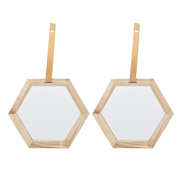 Unbranded Beige Brown 11.2 in. W x 0.6 in. Modern Hexagon Mirror 2 Pieces Wall Accent