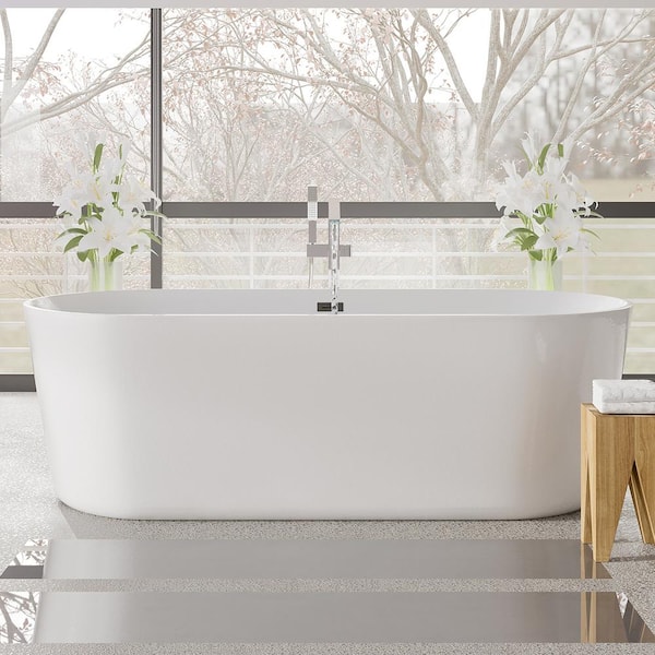 Eviva Chloe 59 in. Acrylic Flatbottom Freestanding Bathtub in White