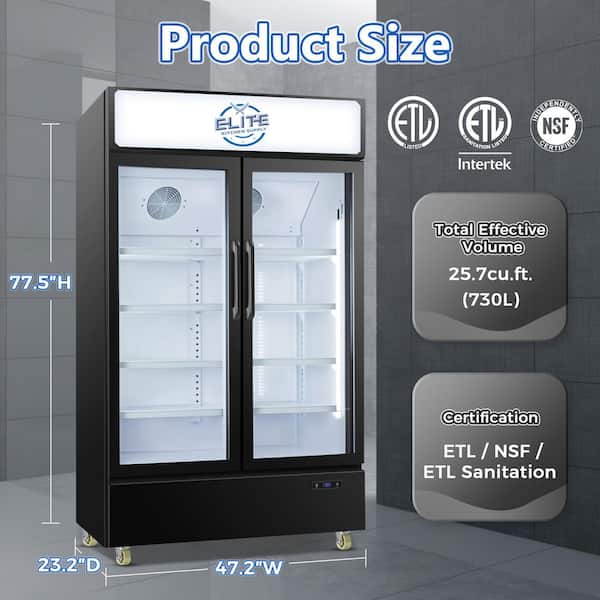 48 in. W 25.7 cu. ft. Commercial NSF 2-Glass Door Refrigerator EC26 in Black