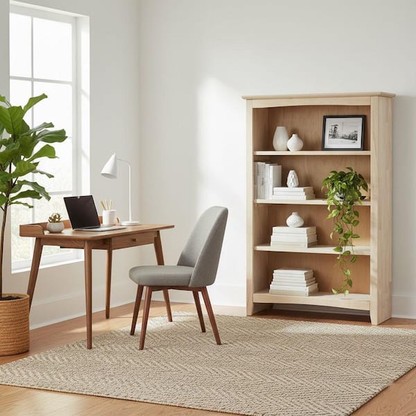 48 in. Unfinished Wood 4-shelf Standard Bookcase with Adjustable Shelves