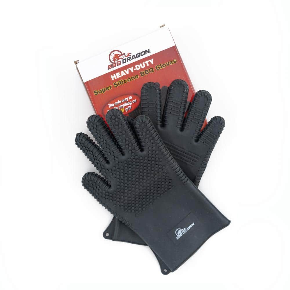Extra Long Black Silicone BBQ Grill Gloves