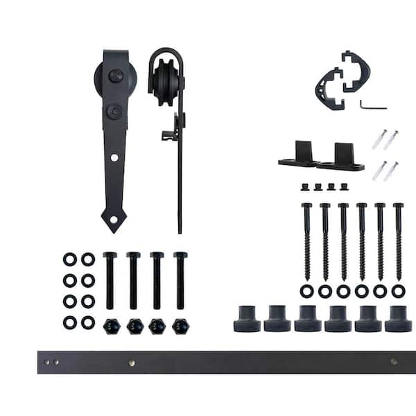 HOMACER 8 ft./96 in. Black Rustic Non-Bypass Sliding Barn Door Hardware Kit Arrow Design Roller for Single Door