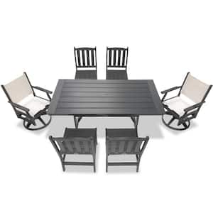 Tuscany Gray 7-Piece HDPE Sling Swivel Rectangle Outdoor Dining Set