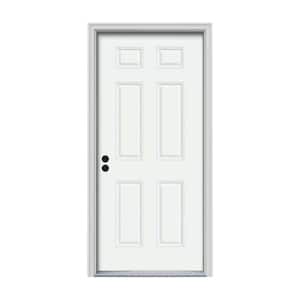 34 in. x 80 in. 6-Panel White Painted Steel Prehung Right-Hand Inswing Front Door w/Brickmould