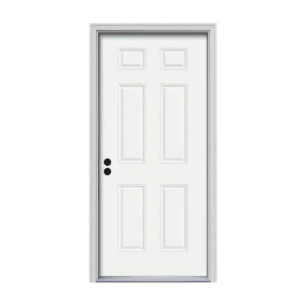 JELD-WEN 34 in. x 80 in. 6-Panel White Painted Steel Prehung Right-Hand Inswing Front Door w/Brickmould