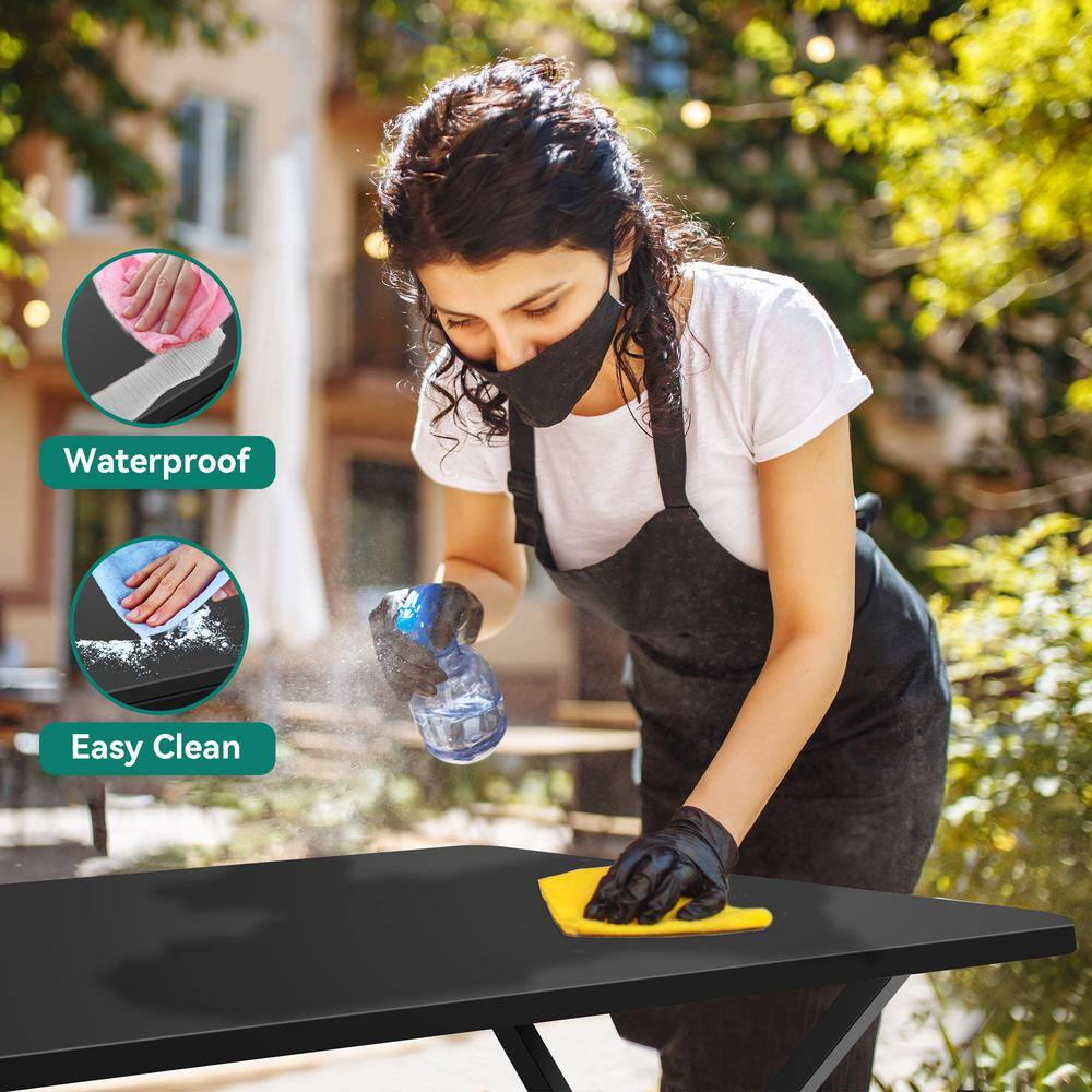 Dextrus 6ft Black Plastic Folding Picnic Table with Metal Frame