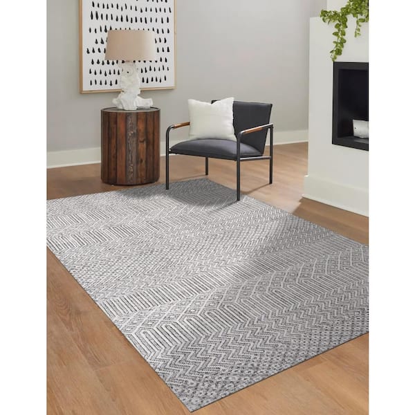 EORC Ivory 8 ft. x 10 ft. Area Rug Hand Knotted Wool Transitional High-Low Rug