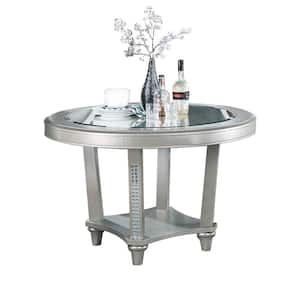 48 in. Silver Glass Top Pedestal Glass Top Dining Table with Crystal Accents Seats 4