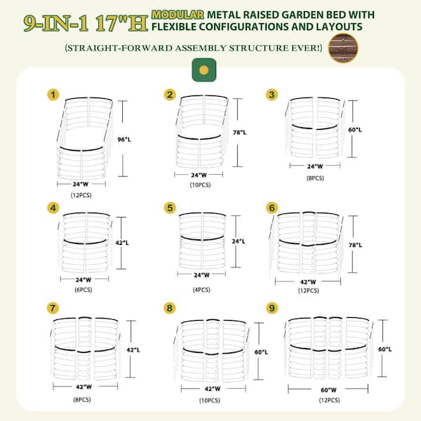 8 ft. x 2 ft. x 1.4 ft. Wood Grain Galvanized Steel Oval Raised Garden Bed 9-in-1 Planter Box Outdoor, Carbonized