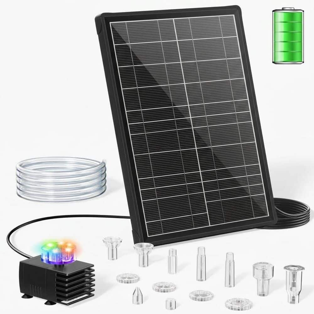 Solar Fountain Pump Water Feature Kit with LED Lights, 8 Nozzles and PVC Tubing for Bird Bath Pond Decor price history on PriceWatchPro
